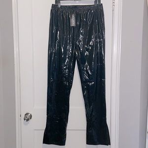 High waist extra long vinyl spilt hem black